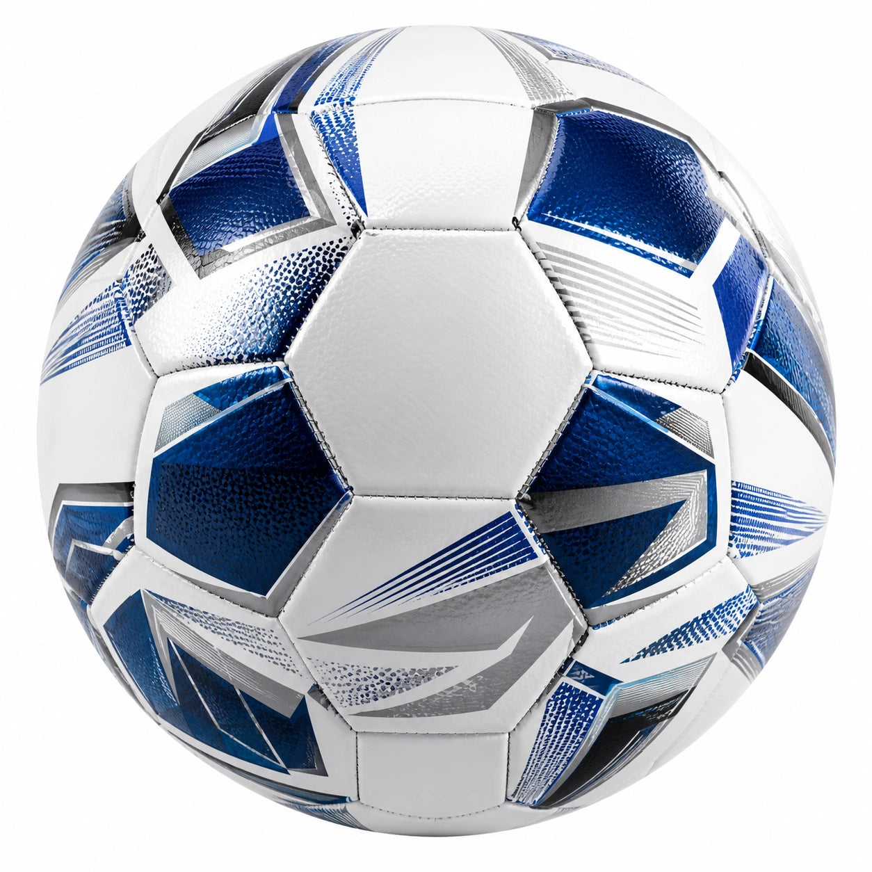 Ballon de football taille 5 bleu et argent