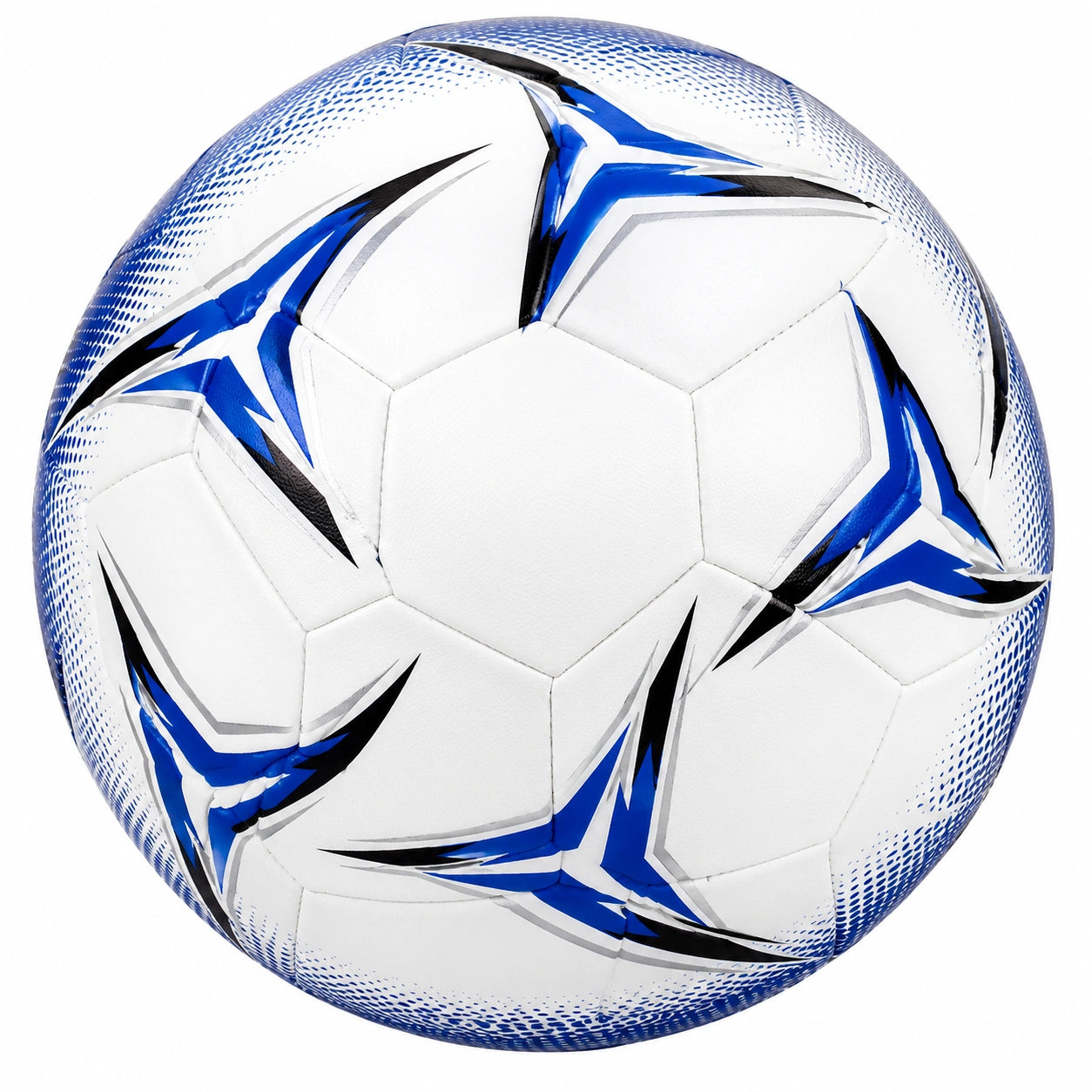 Ballon de football blanc et bleu avec design aérodynamique
