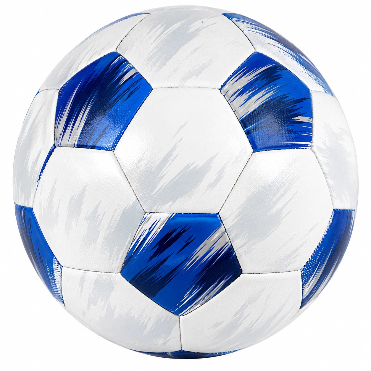 Ballon de football blanc et bleu avec panneaux cousus