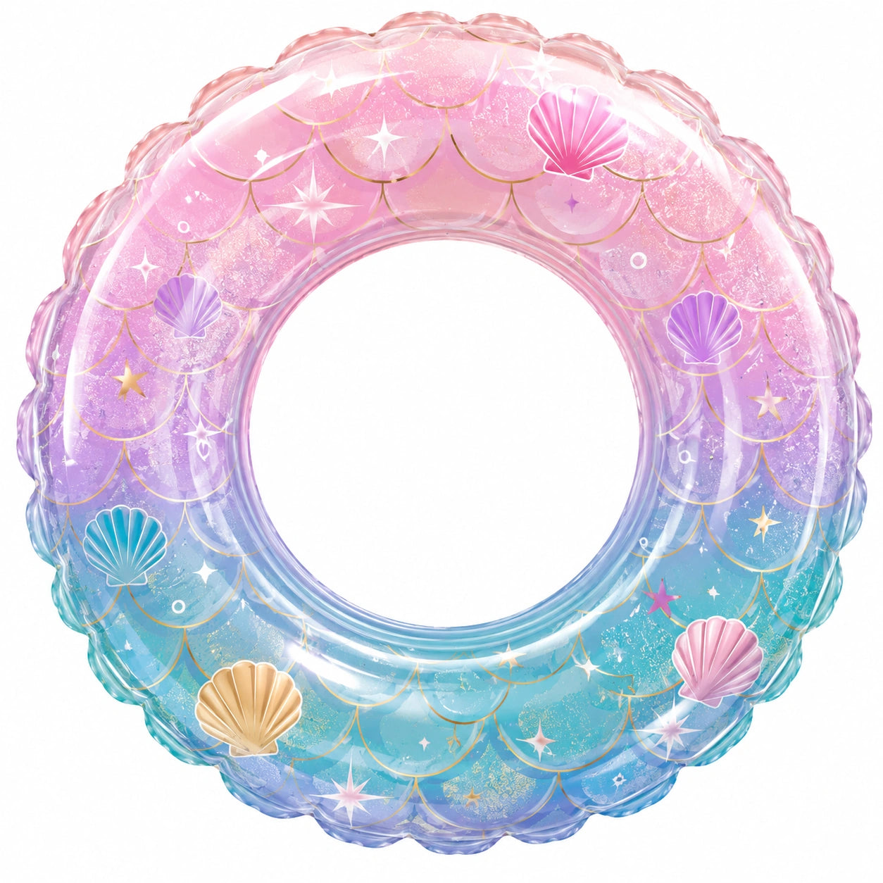 Bouée gonflable sirène multicolore avec coquillages