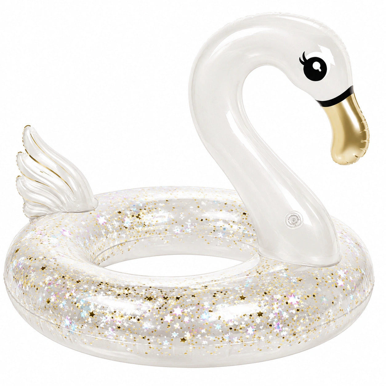 Bouée Gonflable Cygne Transparent avec Paillettes Dorées