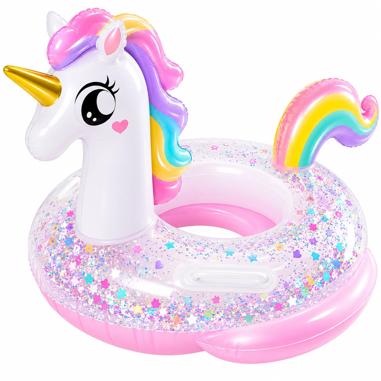 Bouée Licorne Gonflable Enfant avec Paillettes Rose Multicolore
