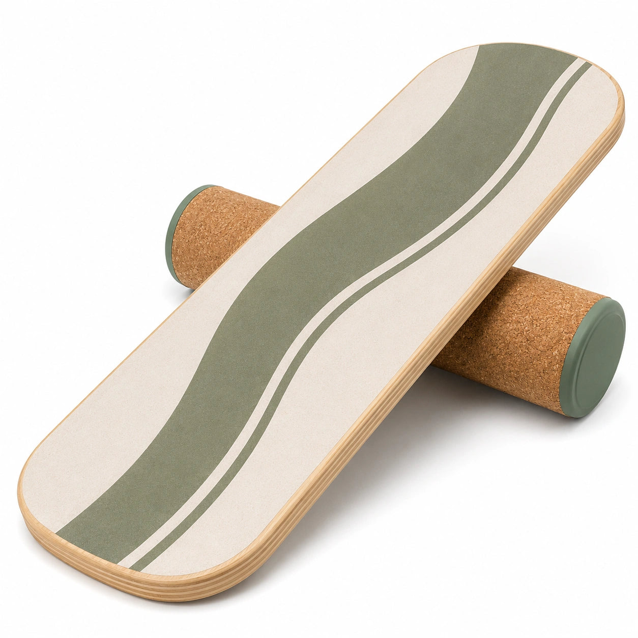 Planche d'équilibre avec rouleau en liège, vert et beige